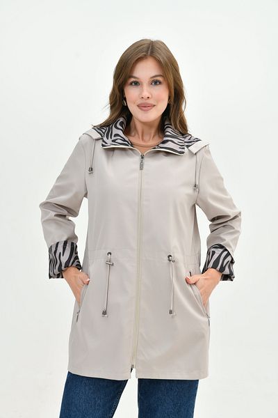 Butik Trench pentru femei, rezistent la apă, cu fermoar, cu glugă, cu imprimeu