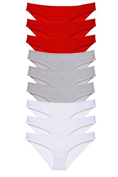 Easy Tedarik 9 Pieces Super Eco Set Lycra Women's Slip Panties Red Gray White