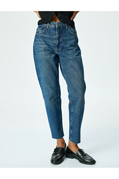 Koton Mom Jean-Vysoký pas Pohodlný střih Dark Indigo Dámské Jean Kalhoty 5SAL40046MD