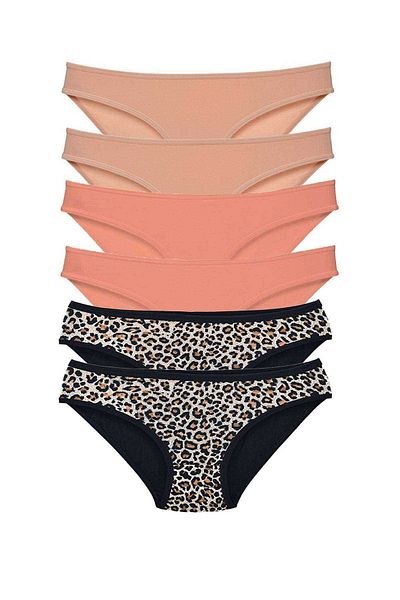 Easy Tedarik 6 Pieces Lycra Women's Slip Panties Leopard Skin Powder