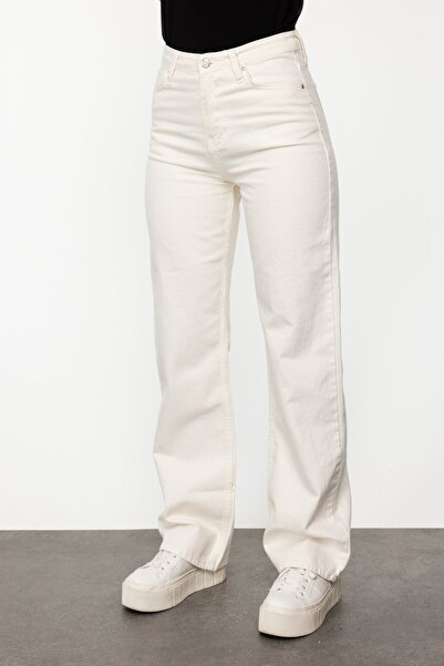 Ekol Ecru High Waist Wide Leg Trousers