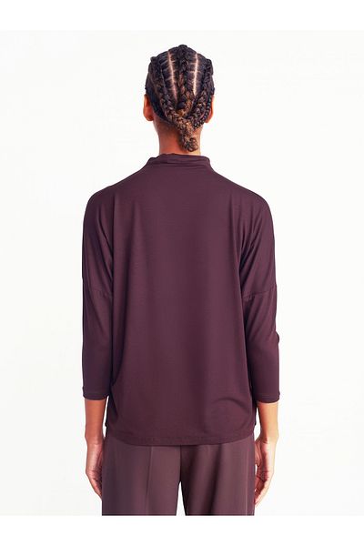 Dilvin 31468 Stand Collar Viscose Top-Claret Red