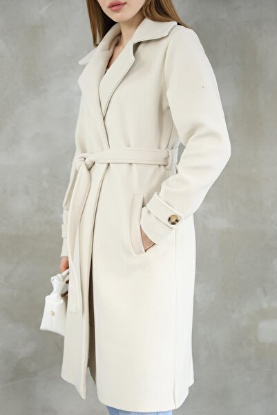 QUBERZ Λευκή κασμίρ - Φόδρα, Ζώνη μανίκι και Λεπτομέρεια ζώνης