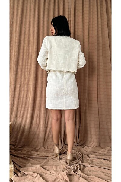 Elbee Fashion Woman Set jachetă și rochie cu dungi perle