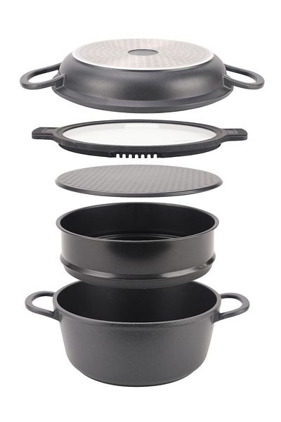 AROW Pienza Black Aluminum Ceramic Cookware Set - Compact