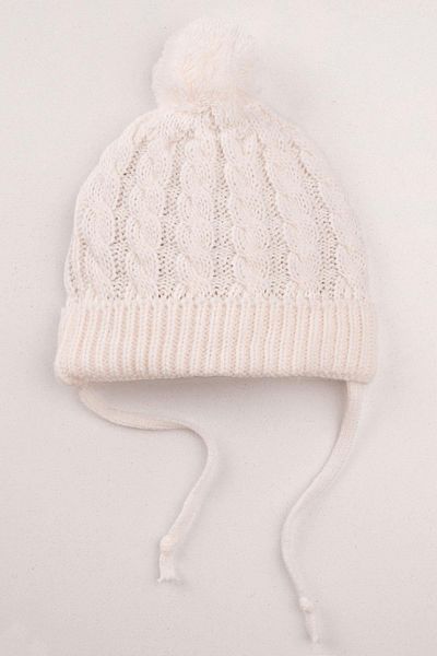 zepkids Knitted Patterned White Color Pompom Beret