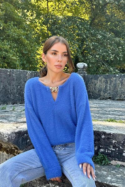 Elbee Fashion Woman Pulover tricotat cu guler cu lanț