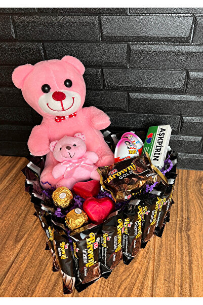 lenostra Hediye Sevgiliye Pembe Ayıcık Kalp Düzeninde Browni Ve Sevilen Lezze...