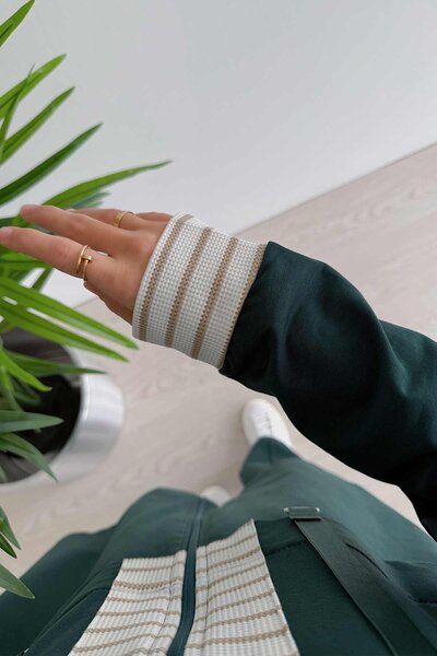 Ka Hijab Emerald Hooded Striped Two Thread Set