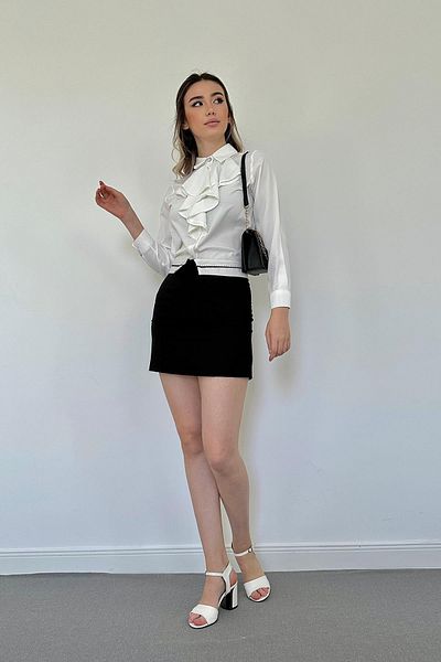 Elbee Fashion Woman Cămașă Jesica cu volan cu nasturi de piatră