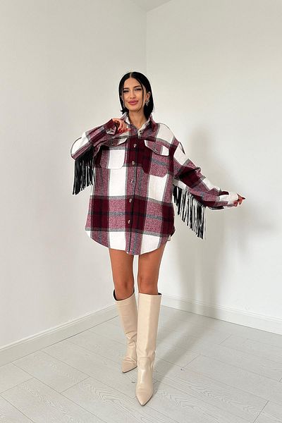 Elbee Fashion Woman Cămașă cu ciucuri pe spate - Roșu Claret
