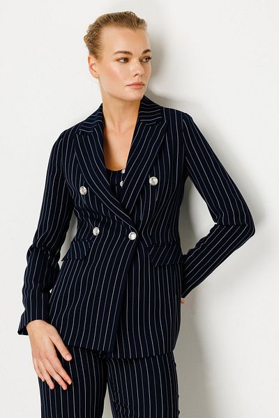Ekol Jachetă cu buzunare cu model în dungi Bleumarin