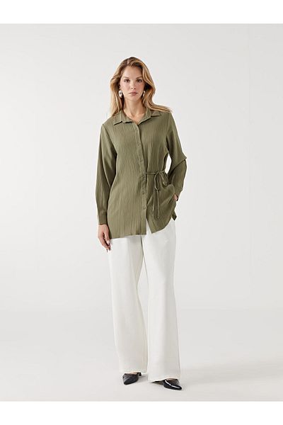 LC Waikiki Lcwaikiki Women's Classic Khaki Textured Shirt Tunic