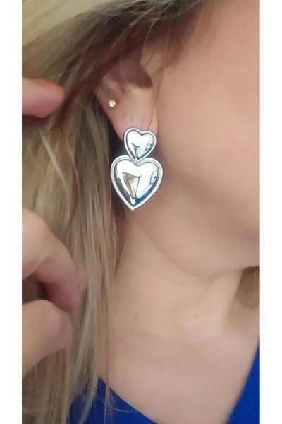 ÇELİK Silver İkili Kalp Küpe