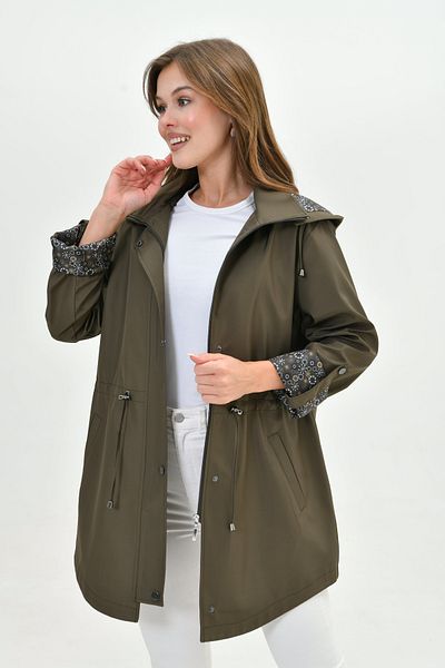 Butik Trenci pentru femei, rezistent la apă, cu mâneci pliabile, cu imprimeu, cu glugă, cu șireturi în talie