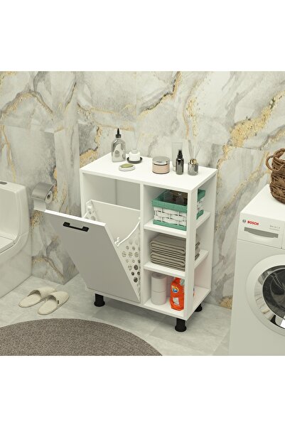 Home Mobiga Loren Çamaşır Kirli Sepetli Raflı Banyo Dolabı