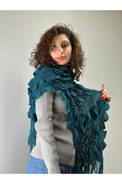Gönülden Tasarım TRICOT CULOARE PETROL EșARFĂ FEMEI 160X30 CM