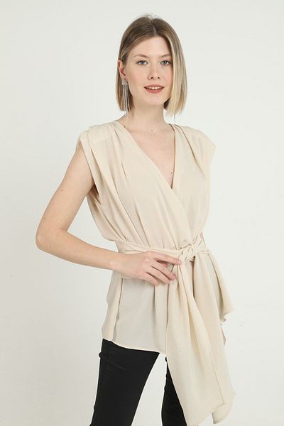 Elbee Fashion Woman Μπλούζα με μηδενικό μανίκι με ζώνη