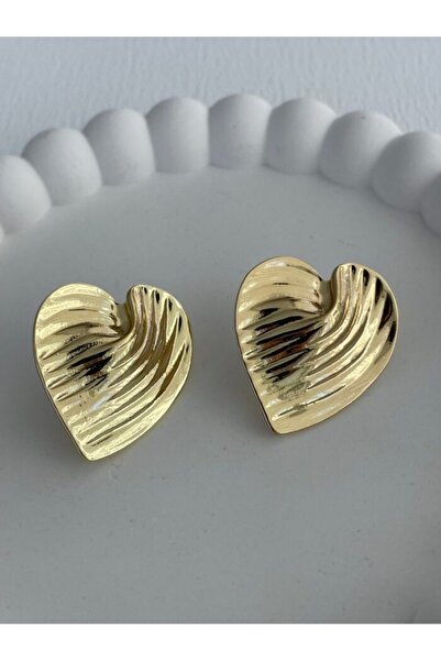 mos&more Gold Çizgi Detaylı Kalp Kadın Küpe