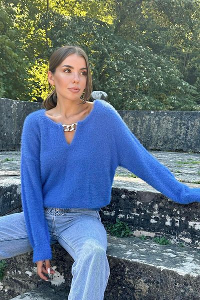 Elbee Fashion Woman Pulover tricotat cu guler cu lanț