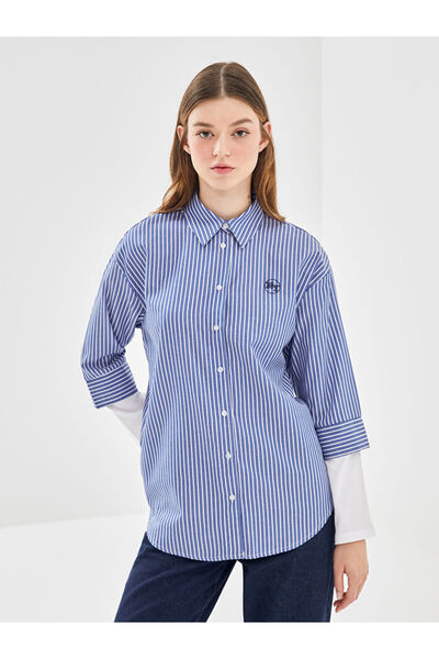 LC Waikiki Blue Striped Oversize Women's Shirt Tunic