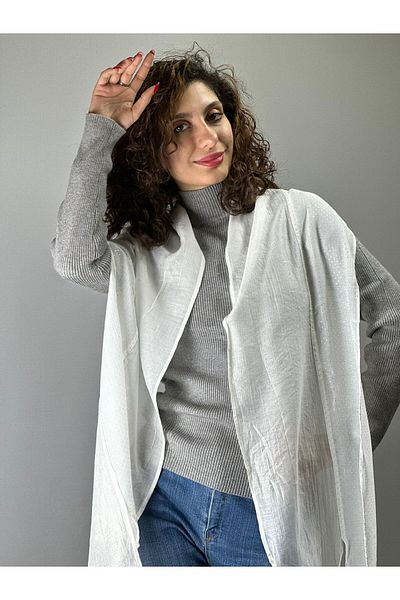 Gönülden Tasarım Şal eşarfă de damă alb asimetric cu buline - 180x30 cm