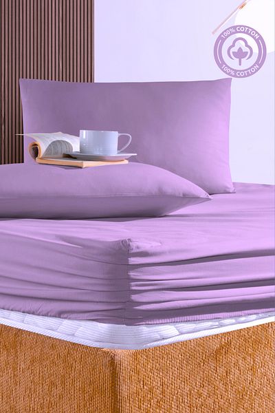 CEMETEKS FİRUZE 100% قطن أرجواني اللون مزدوج من قماش Ranforce طقم أغطية وسائد مطاطية / 160x200