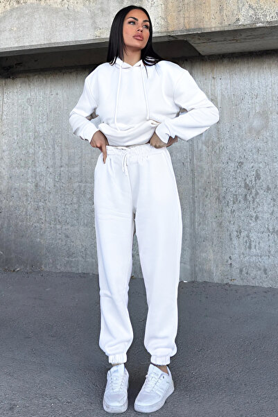 YAKAMEL Γυναικείο σετ φόρμας oversize με 3 κλωστές, ελαστικά μανίκια, κουκούλ...