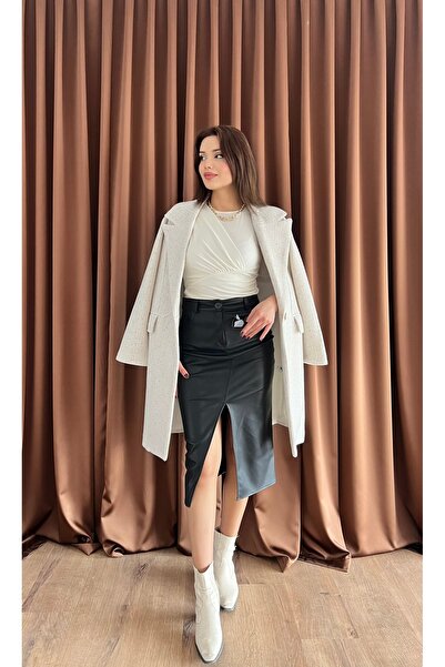 Nesil Oversize Silvery Lined Cashmere Coat