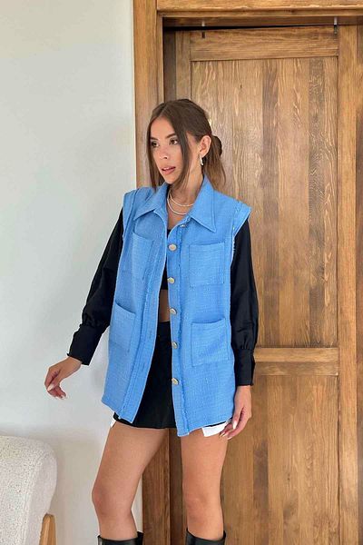 Elbee Fashion Woman Жилетка с джобове и копчета