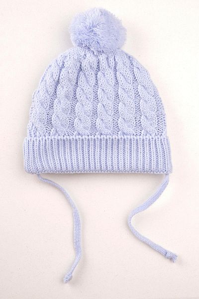 zepkids Knitted Patterned Blue Color Pompom Beret