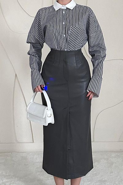Elbee Fashion Woman Fusta cu plăcuță ornamentală cu fante