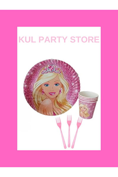 FOKUL Barbie 16 Kişilik Tabak Bardak Çatal Seti Doğum Günü Parti Konsepti