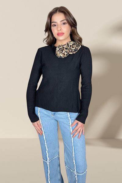 Michelle COCO Tricotaj de damă Pulover Detaliu flori Design special de înaltă calitate
