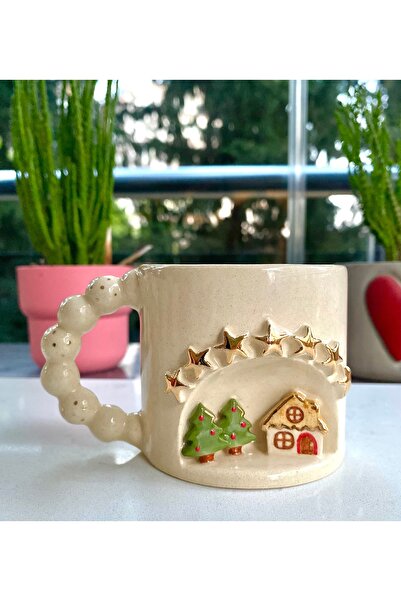 NOF El Yapımı Seramik Yıldızlı Yılbaşı Kupa