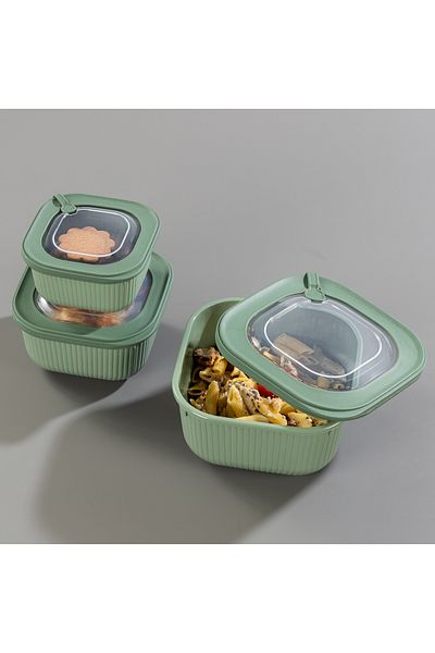 Soft Chef 3-Piece Green Special Storage Container Set with Vip Lid, Suitable for Microwave and Freeze