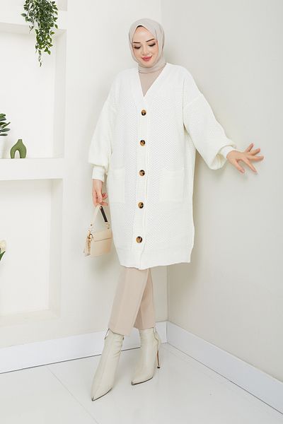 Pamuk Butik Γυναικεία Πλεκτή Ζακέτα με μπαλόνι με τσέπες