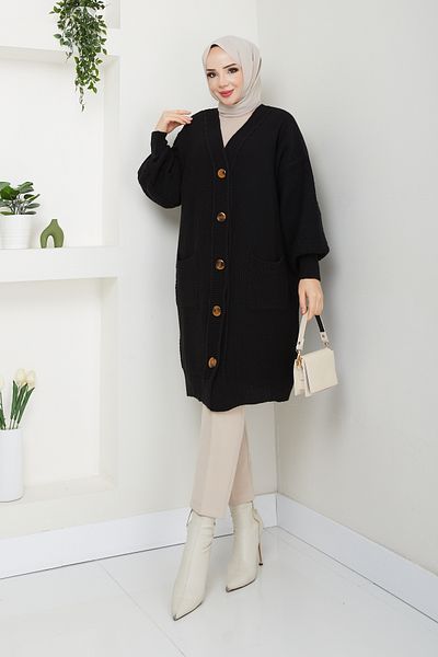 Pamuk Butik Γυναικεία Πλεκτή Ζακέτα με μπαλόνι με τσέπες