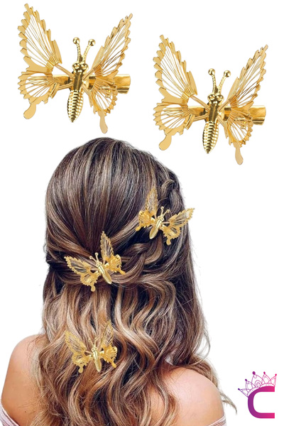 Cinderella Set de 2 catarame retro fluture din metal auriu - aripi balansoare...