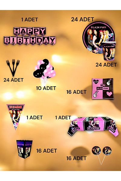 VibeHome Black Pink Themed Ultra Luxury Set for 24 - Birthday Party and Fun Events
