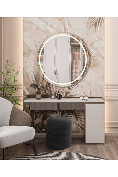 Framgan Lüks CNC Çizgili Yuvarlak Puf – Makyaj Masası Pufu Dekoratif Ayak Uza...