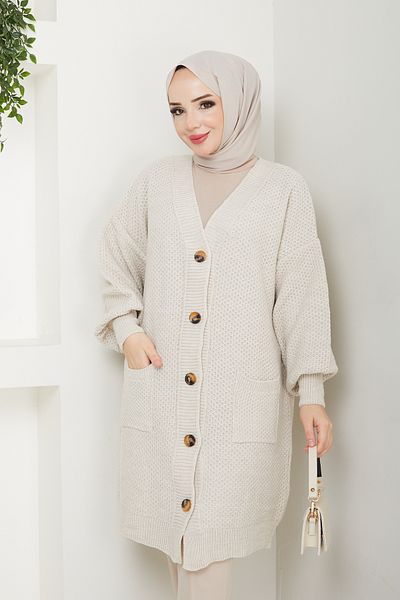Pamuk Butik Γυναικεία Πλεκτή Ζακέτα με μπαλόνι με τσέπες