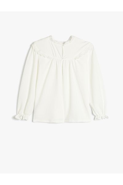 Koton Lace Detailed Long Sleeve Stand Collar Blouse