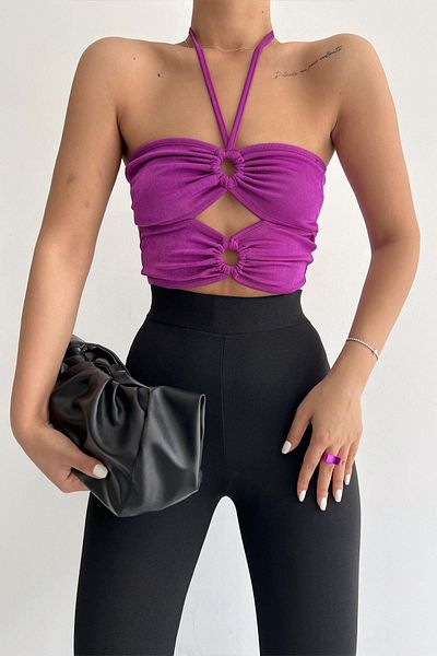 Lukas Μωβ Cut Out Top Μπλούζα με αγκράφα - 1514.9135