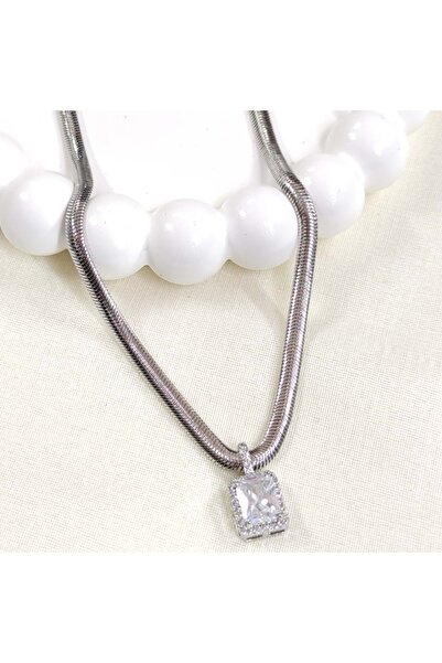 Güler Yüzlü Silver قلادة فولكليكس 5 ملم بسلسلة ياسي 45+5 سم - أبيض