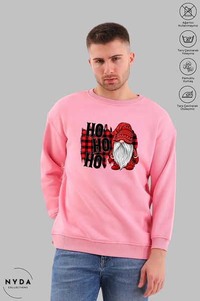 Nyda Collections Unisex Πρωτοχρονιά - Χριστουγεννιάτικο Hohoho Printed Oversize Hoodless Crew Neck φούτερ