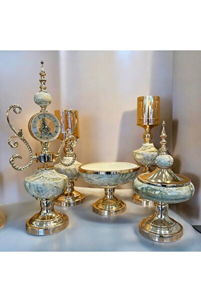 Genel Markalar 5 PARÇA MERMER DESENLİ  CAM SALON SETİ KONSOL TAKIMI