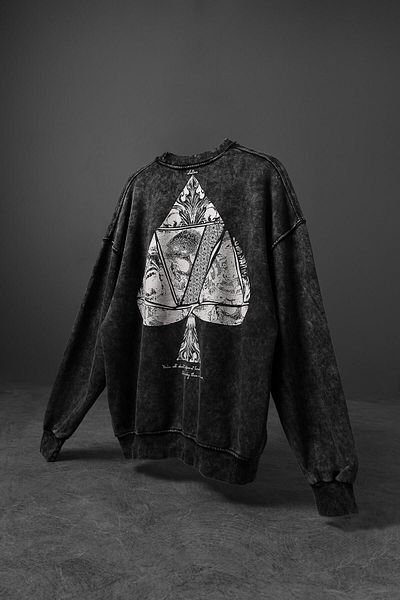 Slatra Ανδρικό φούτερ Anthracite Spades Washed Crew Neck Oversize