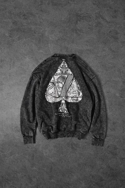 Slatra Ανδρικό φούτερ με γκρι Spades Washed Crew Neck Oversize