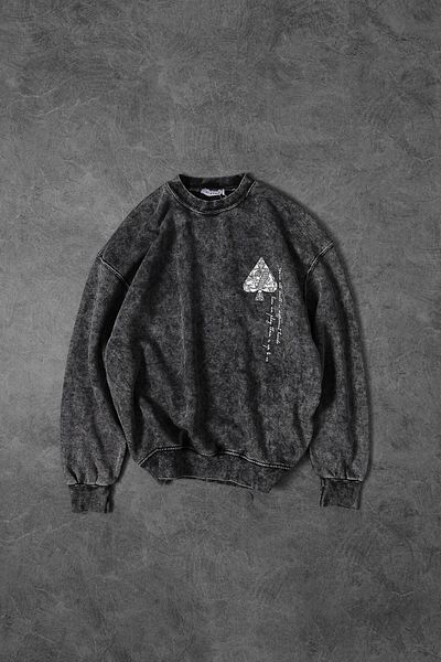 Slatra Ανδρικό φούτερ με γκρι Spades Washed Crew Neck Oversize